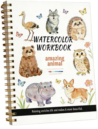 Livre d'aquarelle d'animaux – Cahier d'entraînement de peinture, livre d'art avec motifs pré-dessinés, outil créatif, apprentissage, activité de loisirs pour adultes, artistes, étudiants, voyageurs