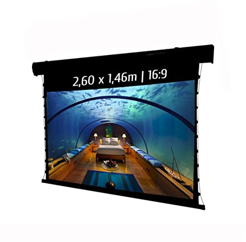 KIMEX - Pantalla de proyección - Motorizada tensionada - Tamaño 2,60 x 1,46 m - Formato 16/9 - Función WiFi - Carcasa Negra - 049-3615W