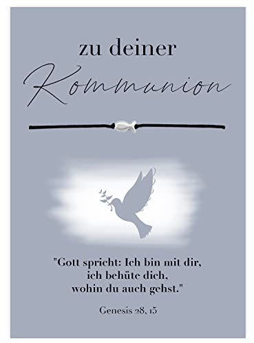 Selfmade Jewelry Geschenk Konfirmation Mädchen, Handgemachtes Kommunionsgeschenk Mädchen mit Fisch Armband, Glücksbringer, Inkl. Kommunionkarte - Made in Germany
