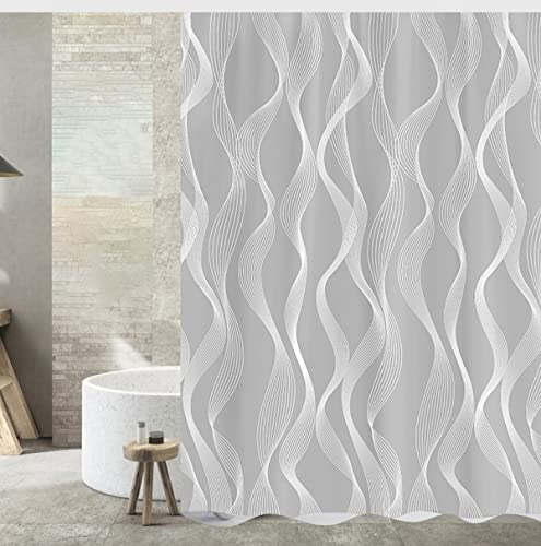 Tennove Duschvorhang 240 x 200cm Dicke Polyester Stoff Grau Geometrisch Badezimmer Duschvorhang Lange Waschbare wasserdichte Badewanne Bad Vorhang Sets mit Haken, Gewichteter Saum