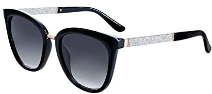 SQUAD Sonnenbrille Für Damen, Brille Frauen Montieren Schwarz silberner Glitzer 100% uv400-schutz