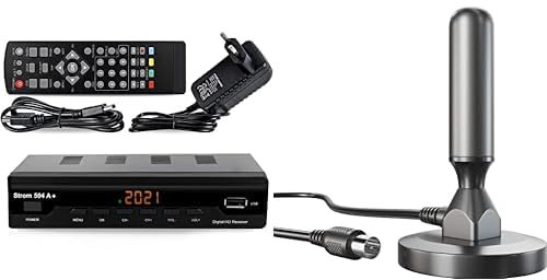 Strom 504 A+ Décodeur TNT Full HD -DVB-T2 - Compatible HEVC264 - Noir & KabelDirekt Antenne TNT HD DVB-T2 HD/DVB-T pour Une réception numérique maximâle avec Pied magnétique Stable et câble de 3 m