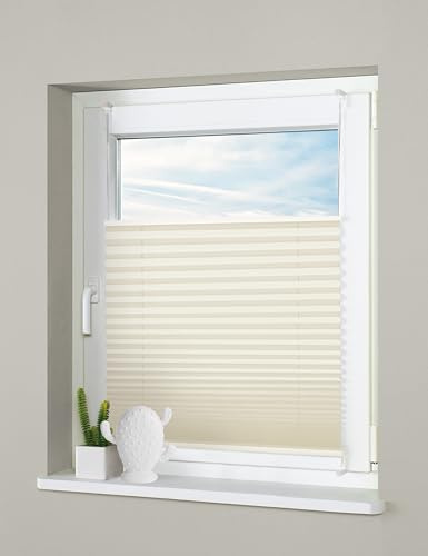 Deco4Me Premium Plissee ohne Bohren (Creme, 50 x 130 cm) - Blickdicht, ohne Verdunkelung, mit Klemmfix Halterung zum Kleben & Klemmen - Sichtschutz Rollo für Fenster