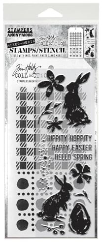 STAMPERS ANONYMOUS Tim Holtz Collection Spring Shadows Mixed Media Stamps/Stencil THMM163, Clear