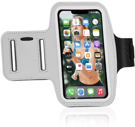 flintronic Brazalete Deportivo Universal, Brazalete Movil Running Ajustable con Llave y Ranura para Auriculares, para iPhone 14/14 Pro/13/13 Pro/X, Galaxy S22, para Tteléfonos de hasta 6,1, Gris