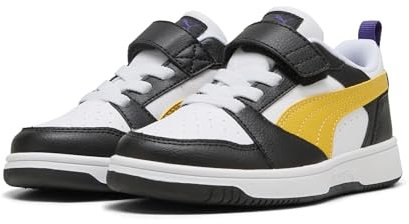PUMA Unisex Kinder Rebound V6 Lo Ac+ Ps Sneaker, Puma Black Yellow Sizzle Puma White, 34 EU
