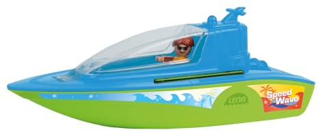 Lena BOAZZ Sportboot 36 cm, Spielzeugboot Indoor und Outdoor geeignet, für Kinder ab 2 Jahren, Kabine zum öffnen, Zwei Sitzplätze Plus Spielfigur, grün