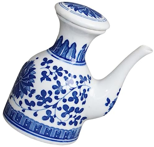 OFFSCH Ceramic Soy Sauce Bottle with Lid and Spout Delicate Simple Style Small Sauce Bottle Keep Spice Fresh and Table Clean for Kitchen Use for Household and Restaurant