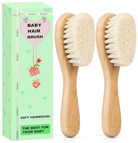 Molylove Baby Haarbürste, Holz Babyhaar Brush mit weichen Ziegenborsten - weich Baby Bürste für Säuglinge Kleinkinder - Haarbürste 2pcs