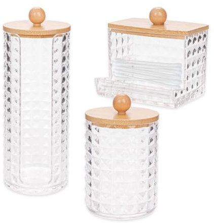 YZROHYI 3 Stück Wattestäbchen Behälter Mit Bambusdeckel,Aufbewahrung Wattepads Spender Klein,Make Up Organizer Wattepads Halter,Cotton Pads Organizer,Ohrenstäbchen Spender,Schminktisch Zubehör