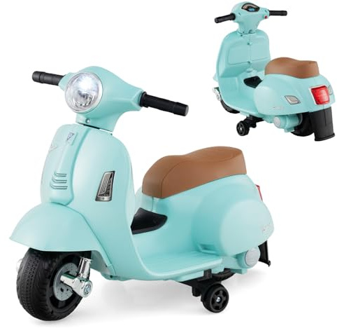 Maxmass 6V Electric Motorbike, Licensed Vespa Battery Powered Ride on Motorcycle with Training Wheels, LED Headlight, Horn, Children Ride on Toy Car Electric Vehicle for 18-36 Months Old (Green)