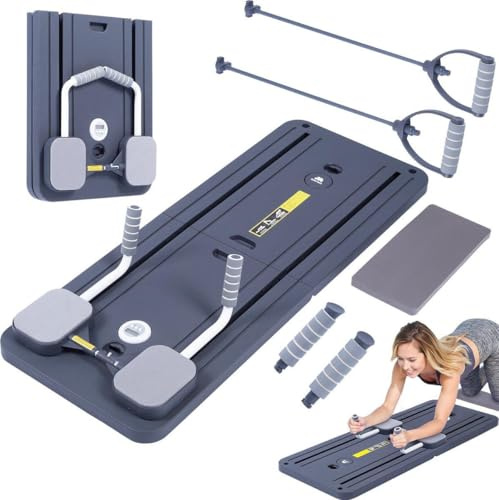 LIVHOME Compact Pilates Reformer Machine, Ab Roller Board, Core & Strength Workout Equipment with Timer, Collapsible Home Gym Pilates Kit for Total Body Fitness & Muscle Toning (Grey)
