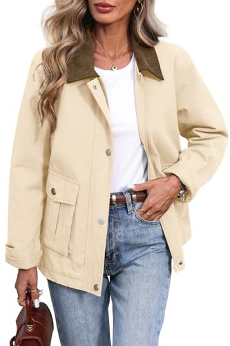 ELLEVEN Barn Jackets for Women Business Casual Outfits Fall Winter Cropped Corduroy Quilted Oversize Jacket Women Coat Chaquetas De Mujer Cotton Outerwear Trendy Barbour Cut Khaki Large