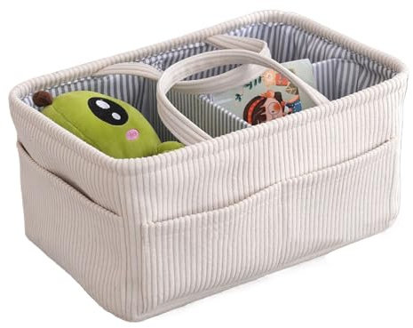 Bolso de mano de pana para dormitorio infantil - Cesta de almacenamiento grande con textura, organizador de cambio portátil, organizadores de mesa de noche, multibolsillos, transporte D