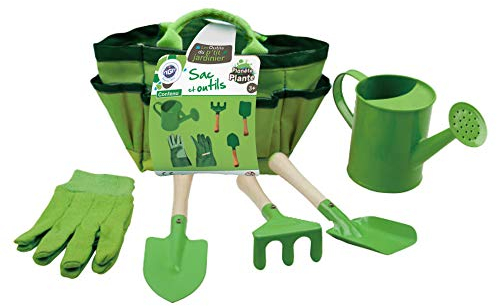 PLANÈTE PLANTE - Sac De Jardinage 6 Pieces - Outils de Jardinage - 170064 - Métal - Jardin - Nature - Plante - Fleurs - Pelle - Rateau - Arrosoir - Gant - Jeu pour Enfant - À Partir de 3 Ans