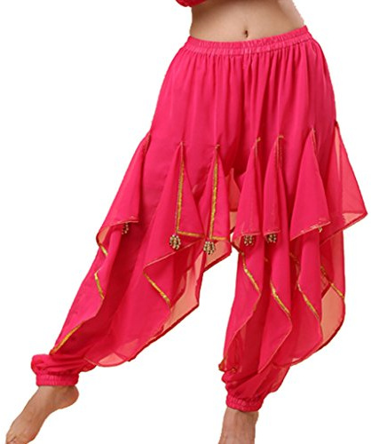 Baisdan Harem Pants - Costume da Danza del Ventre, Indiano, Arabo, Tribale, Ondulato, Pantaloni, Rosa, Taglia Unica