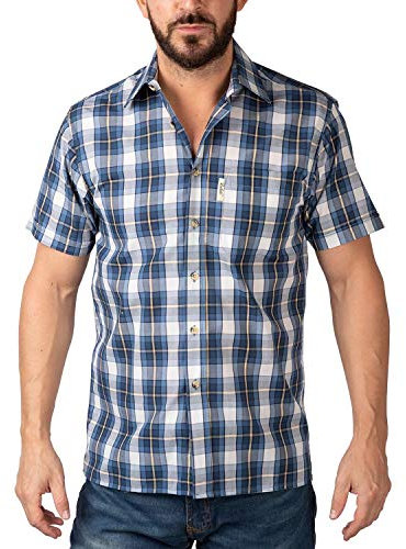 Rydale Men's Short Sleeved Shirts Check Patterned Summer Poly Cotton Work Casual Shirt (XL, Skerne Blue)