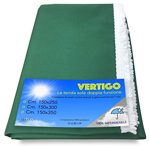 TENDA SOLE VERTIGO da esterno GIARDINO balcone VERDE UNITO impermeabile e idrorepellente - Cm. 150 x 300