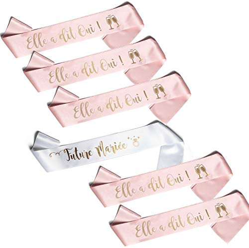 OLILLY - 6 Echarpes pour un EVJF Réussi - Fêter le mariage entre amies - 1 Echarpe Future Mariée Blanche + 5 Echarpes Elle a dit Oui Rose !