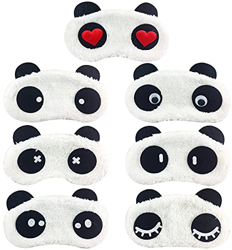 Yueser Barn ögonmasker för sömn, 7 st panda barn sovmask barn ögonmask för att sova söt mjuk plysch ögonskugga skydd mörkläggning sömn ögonmask för barn vuxna kvinnor sover resor