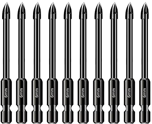 Juego de brocas de 10 piezas, 6 mm para azulejos y azulejos de vidrio, herramienta multiusos de carburo de tungsteno de vástago hexagonal de 1/4 para baldosas de cerámica, espejos, hormigón