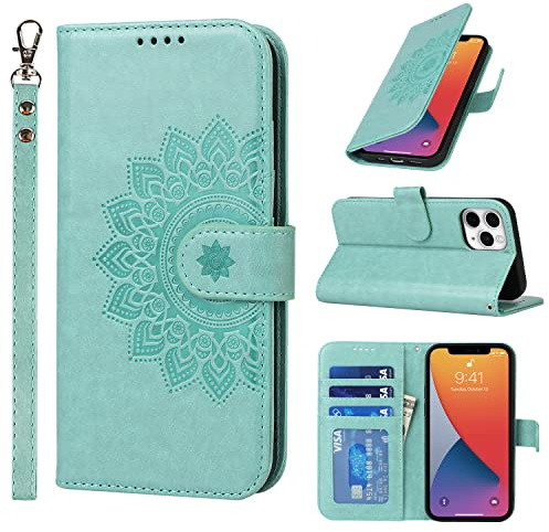 ELTEKER Handyhülle für iPhone 11 Pro Max Hülle Klapphülle, [3 Kartenfächer] [Magnet Verschluss] Eleganter Prägung Schutzhülle für iPhone 11 Pro Max, Grün