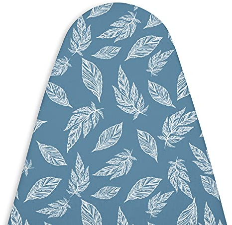 Encasa XO Ironing Board Covers and pad 135x45 cm- Thick 3mm Felt Padding, Drawstring Tightening & Lock, Heat Reflective, Scorch & Stain Resistant, for X-Large Ironing Board - Big Leaves Blue
