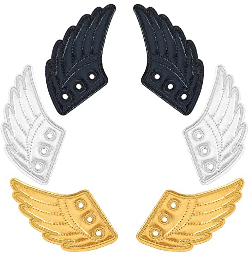 GORGECRAFT 3 Pairs Shoe Wings Accessory Shoes Decorations Lace in Wings Angel Silver Gold Black Fabric Lace Decoration Charm for DIY Craft Skates Sneakers Running Shoes