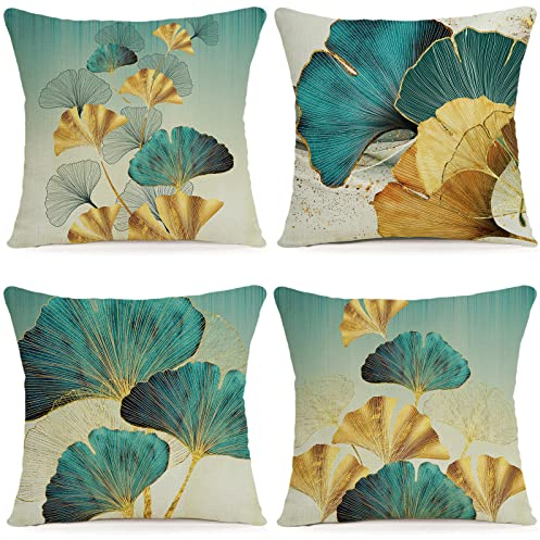 ZWJD Kissenbezug 45x45 4er Set Outdoor Kissen Dekokissen Leinen Kissenhülle Kissenbezüge Geometrische Muster Kissenhüllen für Sofa Wohnzimmer Zierkissen 45x45 A050-18
