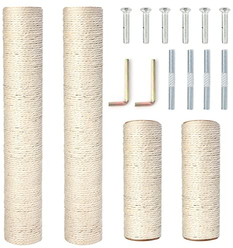 Pinkgarden Tiragraffi di ricambio per gatti in sisal naturale, 4 pezzi, M8, per lavori di ricondizionamento, bianco, viti incluse (40 + 40 + 20 + 20 cm)