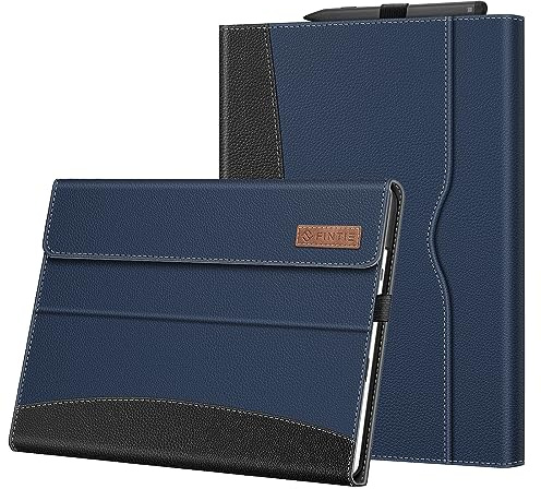 FINTIE Coque pour Microsoft Surface Pro 11/10/9 13 Pouces (2024/2022), Housse Multipositions Protection avec Poche de Documents, Etui Compatible avec Clavier Type Cover, Bleu/Noir