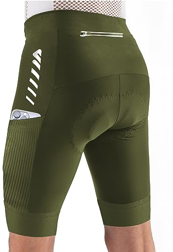 Lo.gas Radhose Herren Kurz Gepolstert 4D Fahrradhose Herren Kurz Gepolstert Schnelltrockende Elastische mit Reflektorstreifen,Grün,L