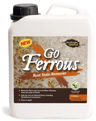 Go Ferrous - Rust and Fertiliser Staining Remover - Suitable for Patios, Paths, and Garden Stonework - Safe on Sandstone, York Stone, Limestone, Granite - Garden Friendly - 2L / 10 sq m