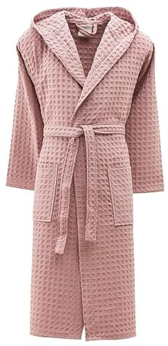 INTRECCI Accappatoio Tinta Unita Nido d’Ape 100% Cotone, Accappatoio Unisex Adulto con Cappuccio e Cinture Taglia L, Rosa