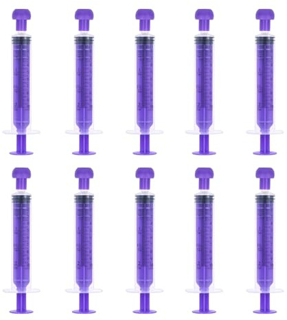 FINEASY Plastspruta, engångssprutor 10 ml & 5 ml med lock, plastspruta utan nål, sterila sprutor för djurfoder, påfyllning, husdjursfoder, vätskor, lila (10, 10 ml)