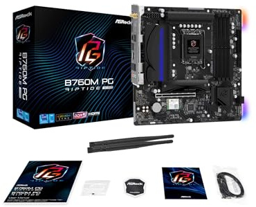 ASRock B760M PG Riptide WiFi Micro-ATX Motherboard | Supports 14th/13th/12th Gen Intel | DDR5 7200+ (OC) | WiFi 6E | 2.5G LAN | 14+1+1 Power Phase | Front & Rear USB-C