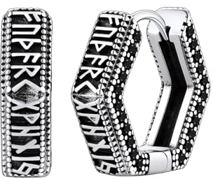 FaithHeart 925 Silber Creolen Ohrstecker, Sechseck Zirkonia Ohrring für Herren Damen, Wikinger Rune Ohrstecker mit Geschenkbox für Freundin Freunden