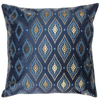 Douceur d'Intérieur, Housse de Coussin (40 x 40 cm) Sofia Bleu, Velours Imprimé Or