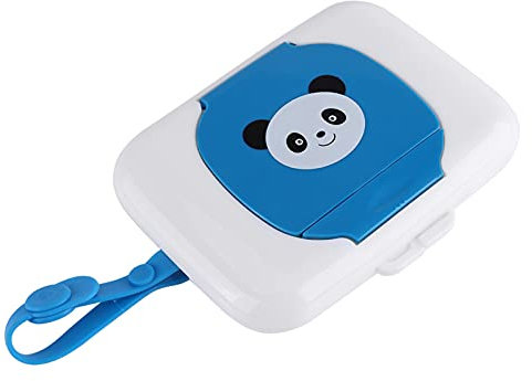 UPALDHOU Boîte de Lingettes Humides Portable avec Bouton Ouvert, Conception Suspendue pour Poussettes et Berceaux, Matériau PP (Panda Bleu)