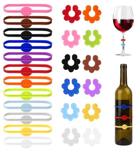 Giantree Lot de 24 Marqueur Silicone De Verre, Marque Verre à Vin Réutilisables Marqueur De Verre à Vin Colorés Pour Verre à Champagne Verre à Cocktail