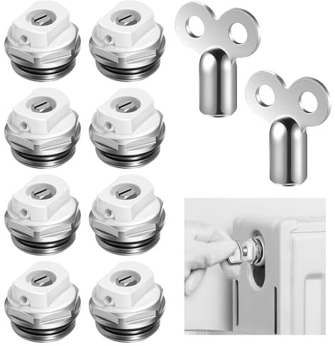 Tulov 8 Stück 1/2 Zoll Heizkörper Entlüftungsventil mit 2 Entlüftungsschlüssel, Heizung Entlüftungsventil, Auslassventil aus Metall, Messing Drehbarem Kunststoffkopf für Verteiler Zubehör