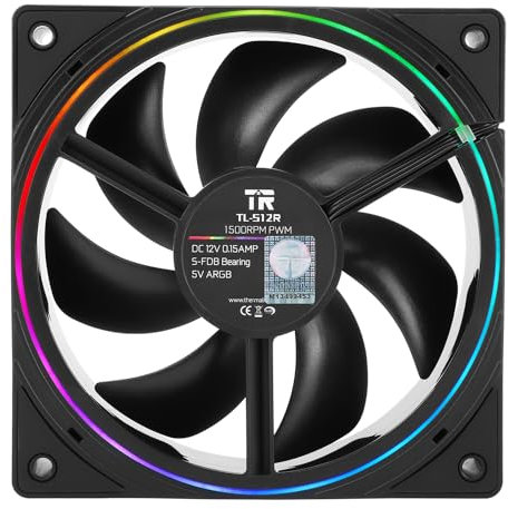 TR TL-S12R CPU Fan 120mm Reverse Case Cooler With ARGB Lighting, 1500 RPM PWM, Silent Computer Cooling Black