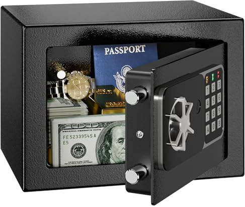 KABISAFE 6.8L Digital Small Safe Box, Mini Safes for Home Electronic Security Home Office Money Cash Safe Box With 2 keys, Wall Safes - Black