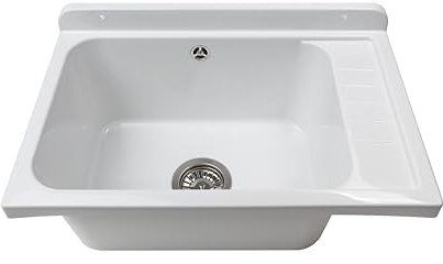 Negrari Pilozzo a Muro in PP con pilettone in metallo, Resistente agli agenti atmosferici, Kit di fissaggio e Kit di scarico inclusi, 58L x 38P x 21H cm, bianco