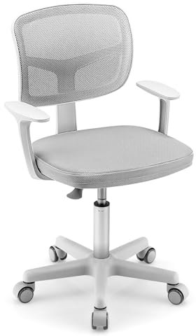 DREAMADE Kinder Schreibtischstuhl höhenverstellbar, ergonomischer Jugenddrehstuhl mit Rückenlehne & Armlehnen, Kinder Drehstuhl mit 5 Rollen für Kleinkinder 3-10 Jahre alt, bis 150kg belastbar (Grau)
