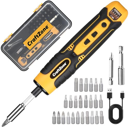 Electric Screwdriver Cordless Set with LED Light, USB Cordless Screwdriver Rechargeable, Level 5 Torque Screw driver, with 28 Pc Bit Set & Carrying Case for Home, Electronic, Automotive