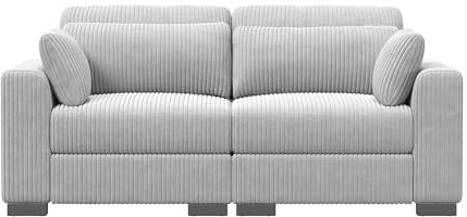 Mutuolux 2-sits-formad soffa med förvaringspall – manchester hörnsoffa, modulsoffa med ottoman – mjuk bostadsmiljö, soffa för vardagsrum, familj, gästrum – modern och bekväm (beige)