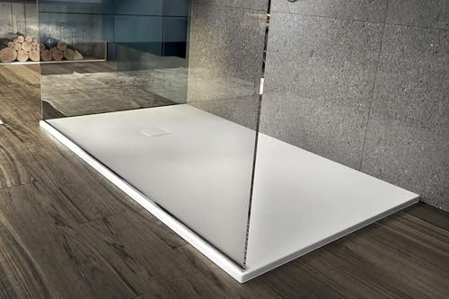 WITIT PIATTO DOCCIA EFFETTO PIETRA ARDESIA SMC 70x90 70x100 70x120 70x140 80x80 90X90 80x100 80x120 80x140 80x160 BIANCO GRIGIO NERO CREMA BEIGE - PILETTA INCLUSA (70x100 Rettangolare, Bianco)
