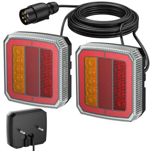 AUTOUTLET LED Anhänger Rückleuchten, 12-30V 40 LED Universal Rückleuchten Set Anhänger mit 7,35M Kabel, 7-polig PKW LKW Beleuchtung Wasserdichte IP65 & E57 E9 Mark für Caravan Vans - Schraube-Montage