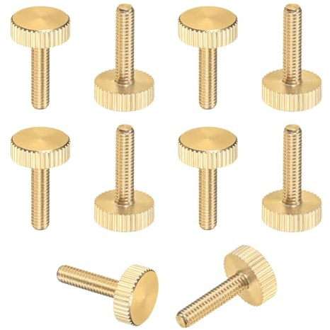 M METERXITY 10-Pack Knurled Thumb Screws, M4x16mm Solid Brass Flat Head Fully Threaded Knobs Bolts Fasteners W Grip for Electronic/Equipment/Industry/Home, Thumbscrew Threaded Knurled Tip